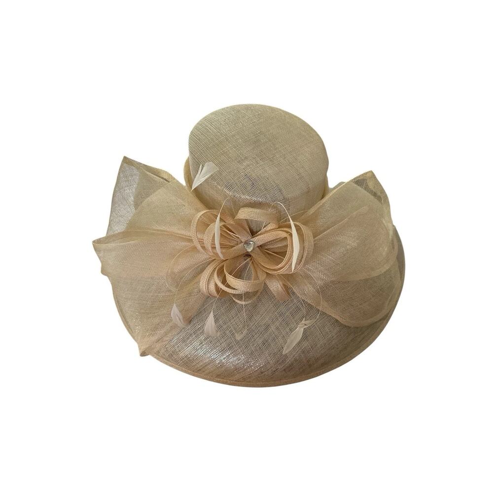 Wide Brim Sinamay Hat Church Kentucky Derby Carriage Tea Wedding Champagne NICE!